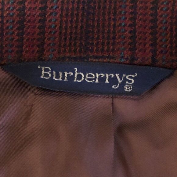 VTG Burberrys Scottish Lambswool Plaid Blazer Womens Sz 10 Burgundy 2 Button USA - Picture 8 of 15
